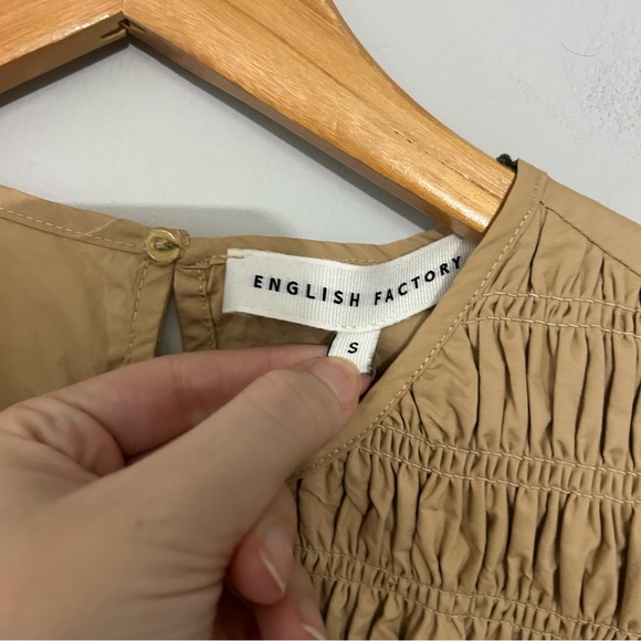 English Factory Tan Smocked Puff Sleeve Blouse - Picture 5 of 6